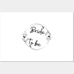 Bride to be, encircled with flowers, black and white print Posters and Art